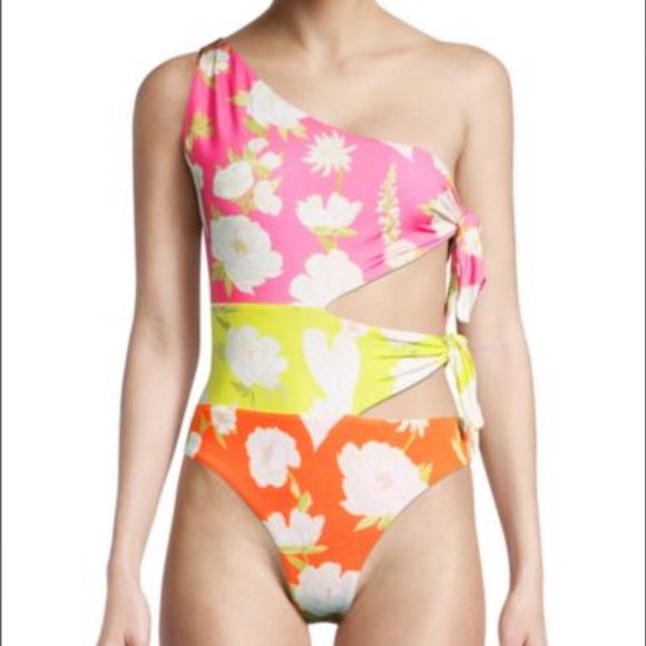 FARM RIO Neon Garden Cut Out One Piece Swimsuit - Picture 2 of 7